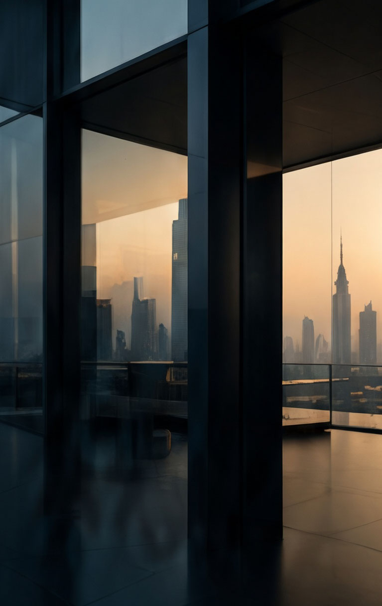 City skyline at dusk